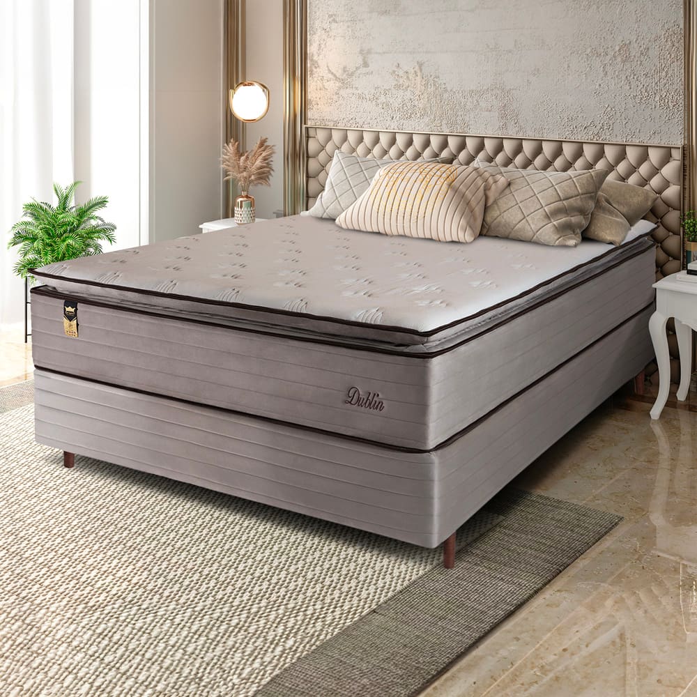Cama Box Casal Hellen Dublin com Molas Ensacadas e Espuma D26 66x138x188cm - Bege