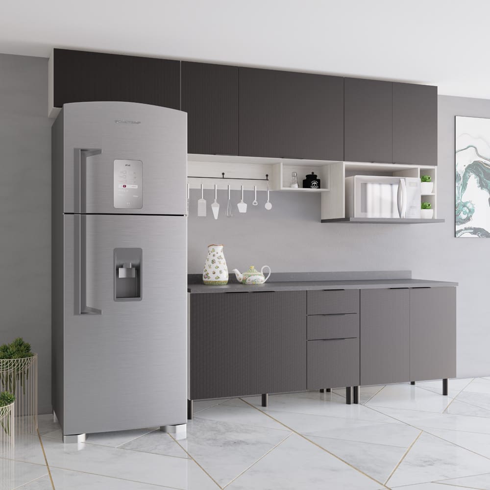 Cozinha Completa Bartira Rubi com 9 Portas, 5 Prateleiras, 3 Gavetas, 1 Nicho para Micro-ondas e 360cm de Largura – Preto