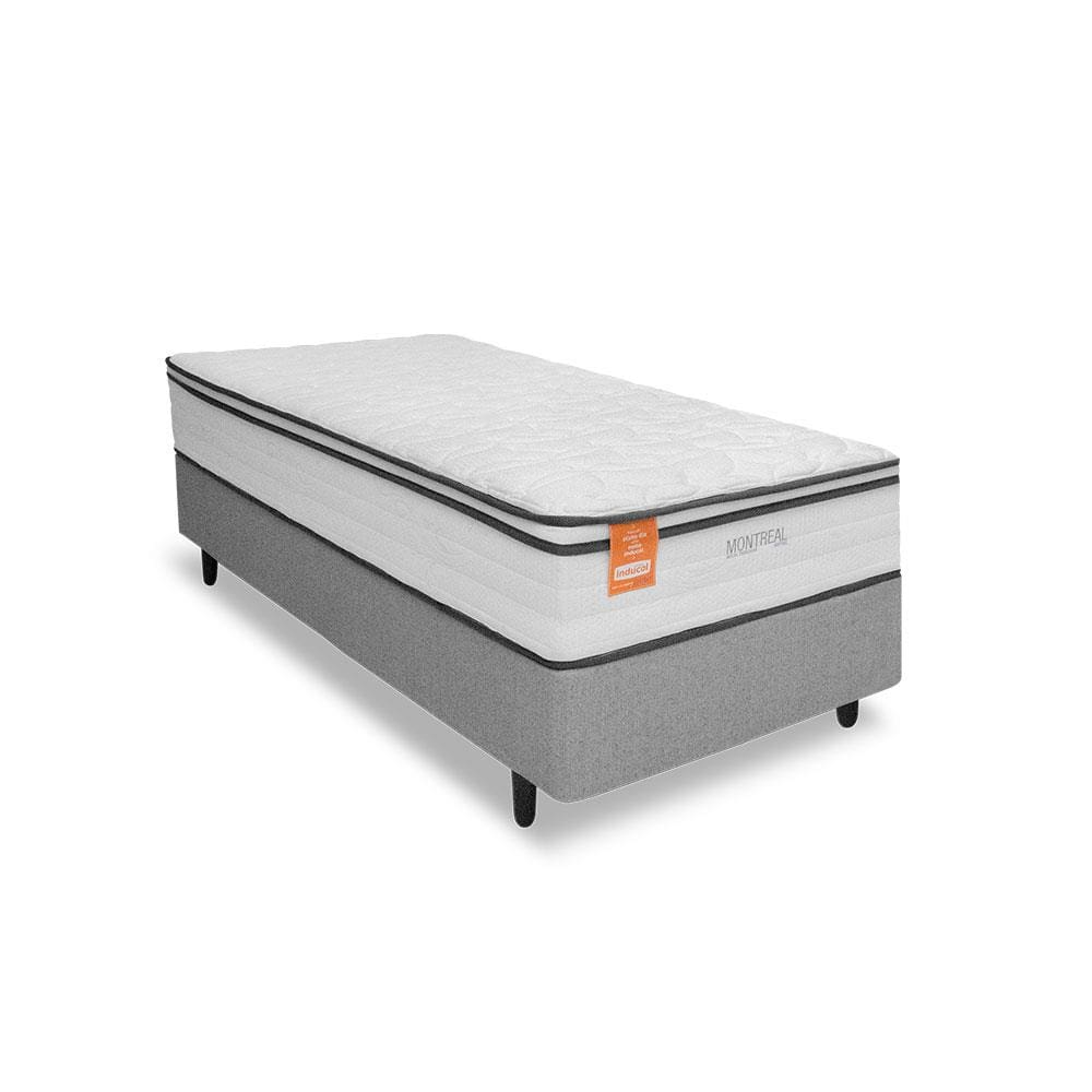 Cama Box Solteiro Inducol Montreal Molas Ensacadas Europillow Tecido Malha Cinza