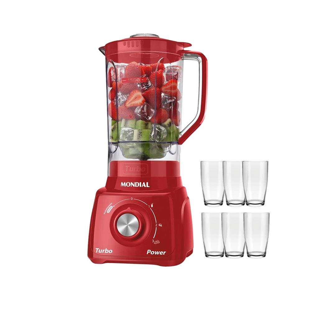 Liquidificador Mondial L99-FR Turbo Power Vermelho com 3 Velocidades - 500W + 6 Copos Nadir