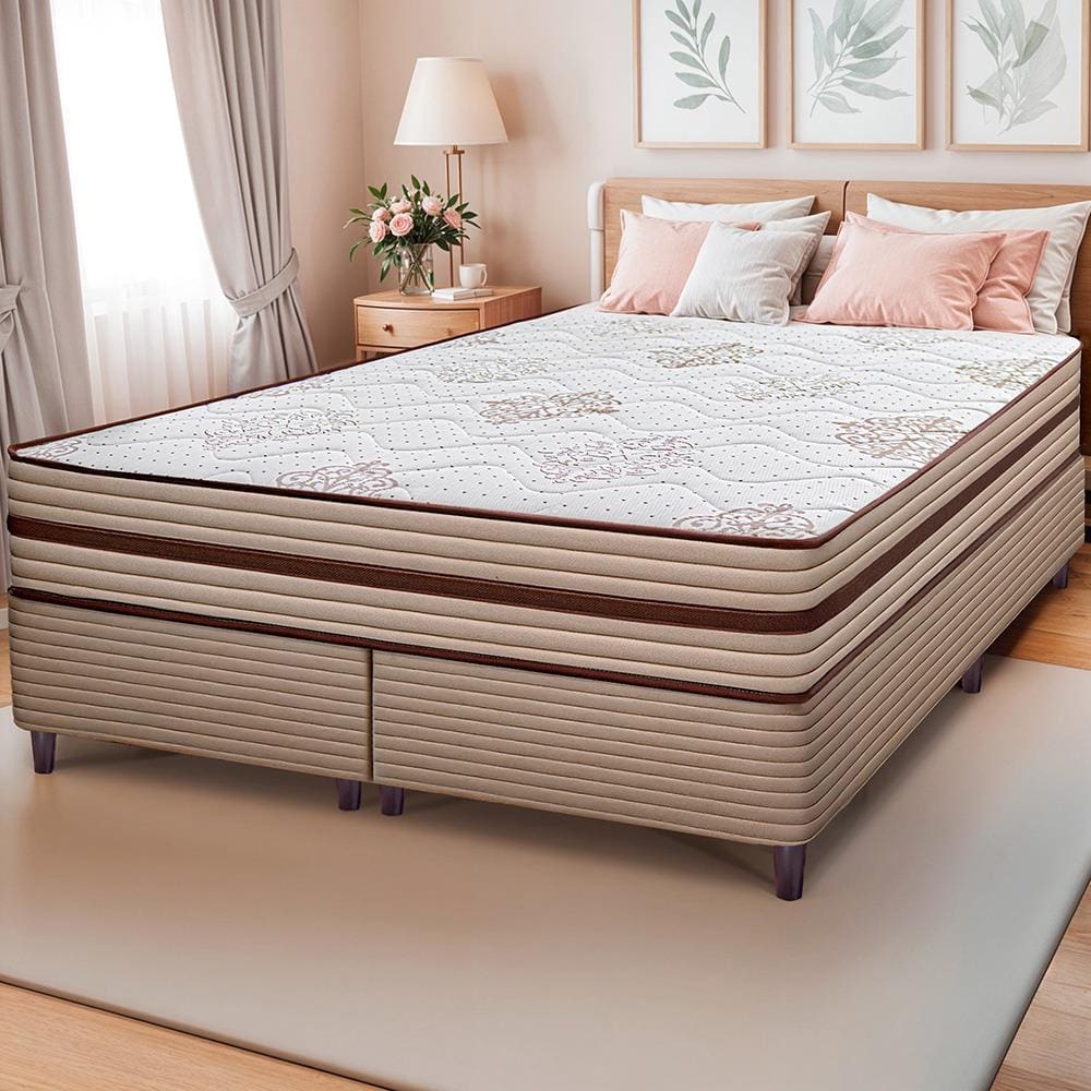 Cama Box King Size Bipartida Cama InBox Livity com Molas Ensacadas e Espuma D26 24x193x203cm – Bege