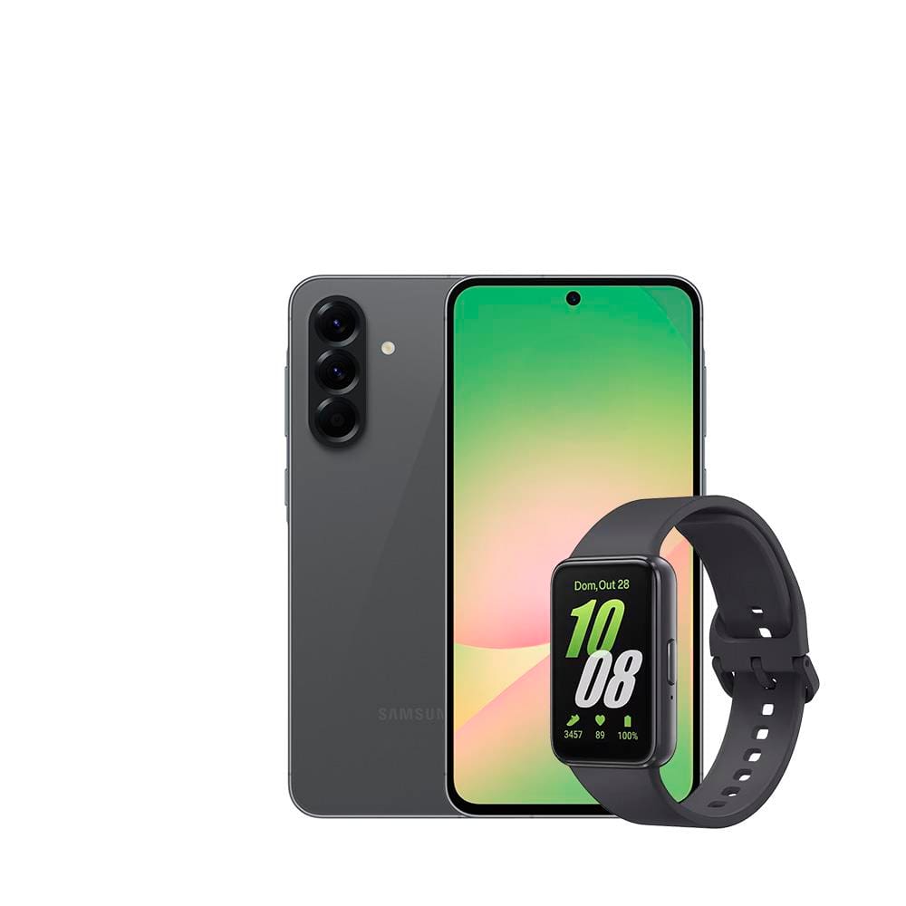 Smartphone Samsung Galaxy A56 5G Preto 256GB, 8GB RAM, Câmera Tripla 50MP, Tela 6.7\", IP67, NFC e Recursos AI + Galaxy Fit3 Grafite Display de 1.6\"