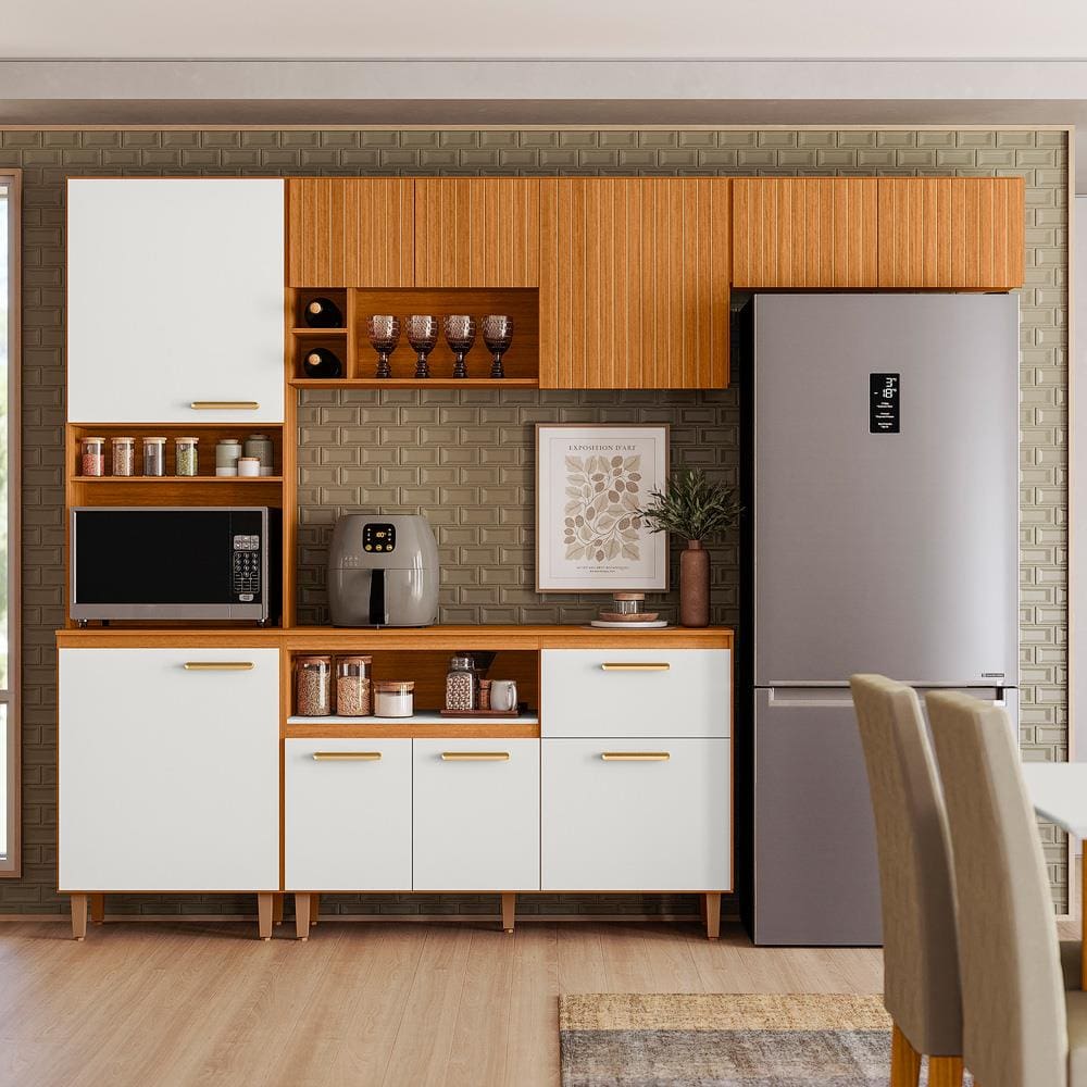 Cozinha com Balcão Poliman Sicília 10 Portas Acetinado Freijó/Off White