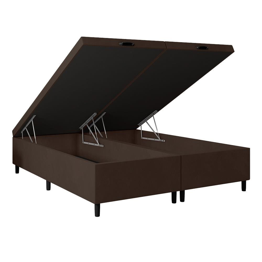Base Box Baú Portobel Noah Bipartida 158x198x40cm Suporta até 120kg com Armazenamento Interno Marrom