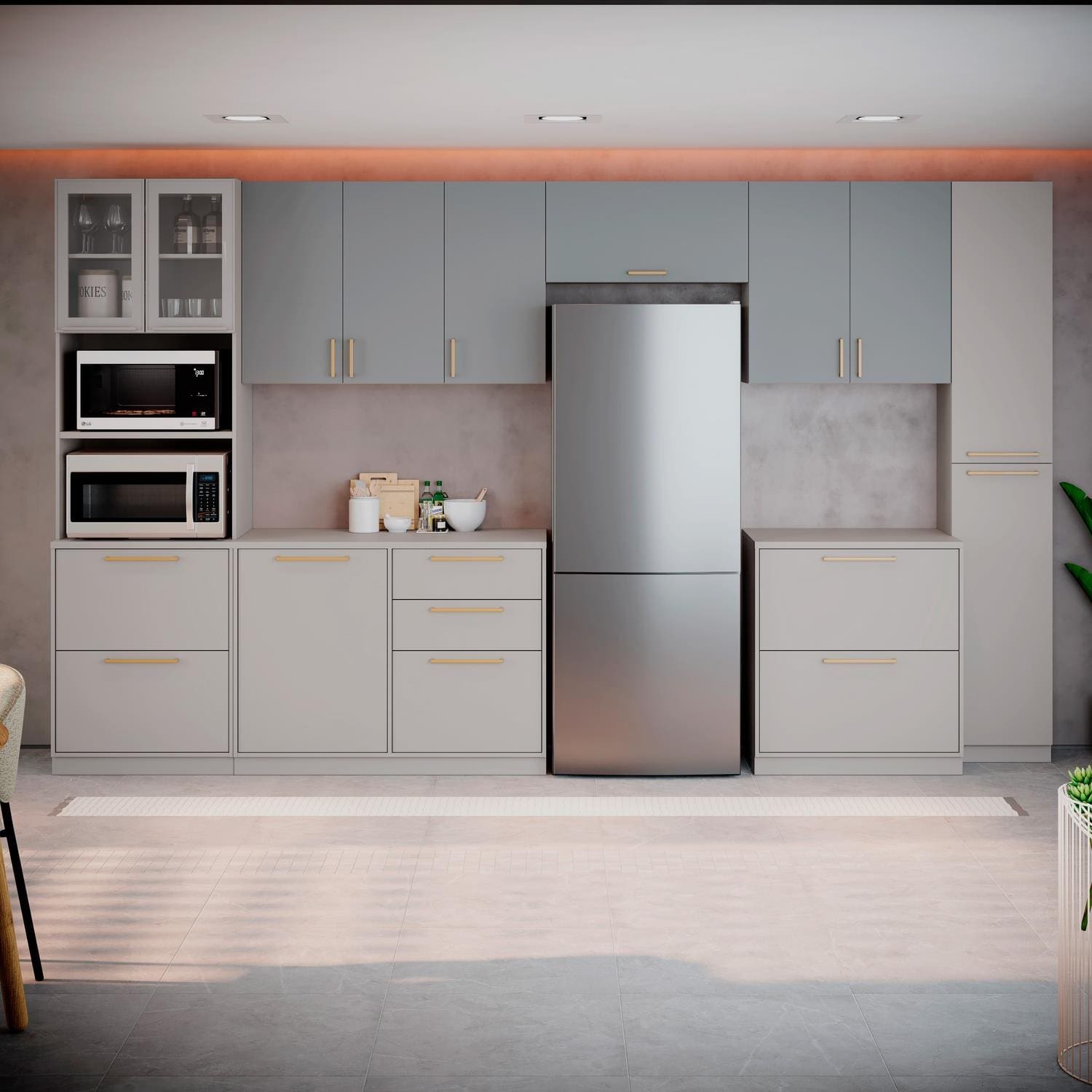 Cozinha Completa Itatiaia Essence 7 Peças com Paneleiros Balcões e Armários Aéreos MDF 25mm