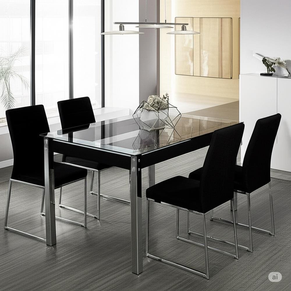 Conjunto Mesa de Jantar Aço Nobre Móveis Cláudia 4 Cadeiras Liz Aço Cromado Tampo de Vidro 125cm Transparente