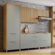 Cozinha Completa Nesher Paris 5 Peças 270cm MDF 15mm Armário Aéreo Geladeira Verde e Nature