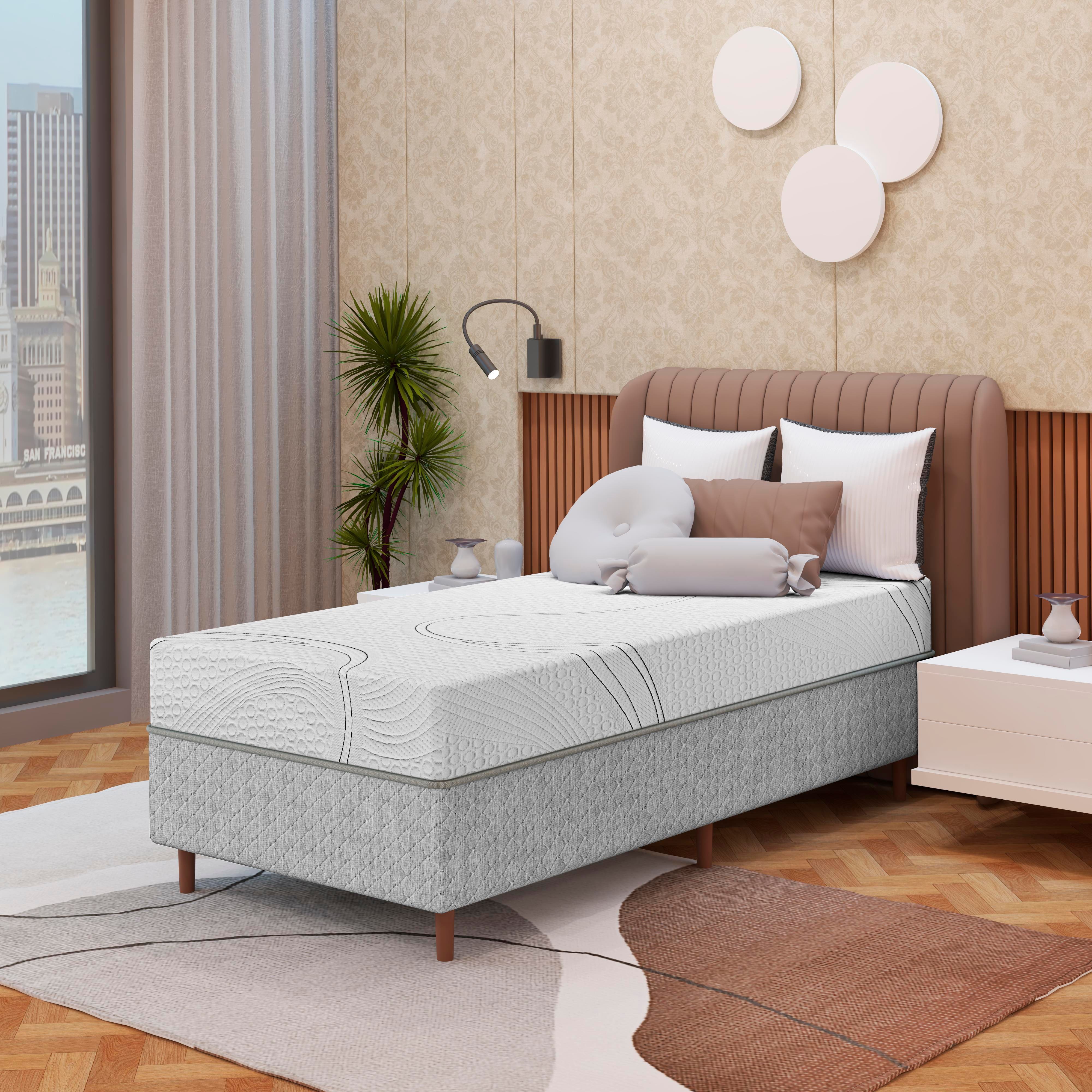 Colchão Bartira Viena Solteiro + Cama Box Solteiro Umaflex Loreto Cinza