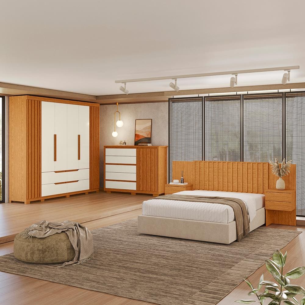 Conjunto Quarto Casal Palumóveis Guarda-roupa Doble Cômoda Duetto Cabeceira Olinda
