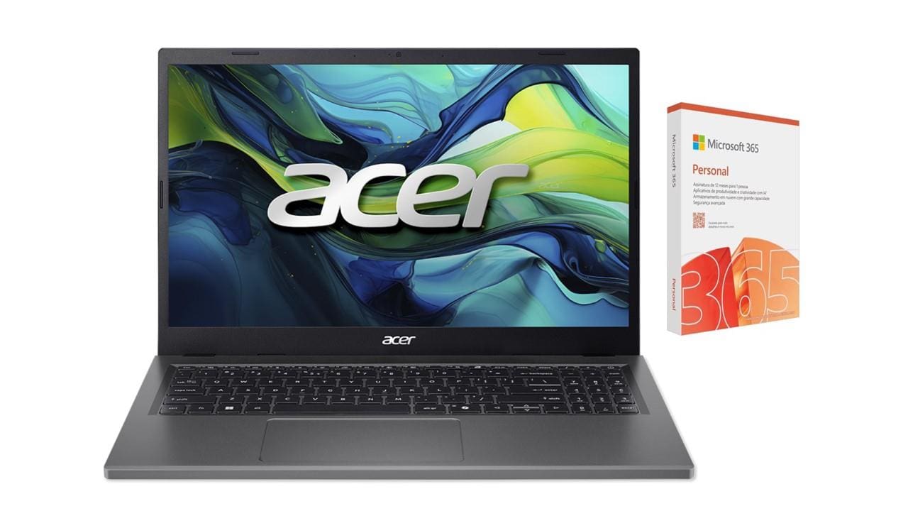 Notebook 15,3” Acer Aspire Go AG15-51P-39MU Windows 11 Intel Core i3-1305U 8GB RAM 256GB SSD Cinza Aço + Microsoft 365 Personal
