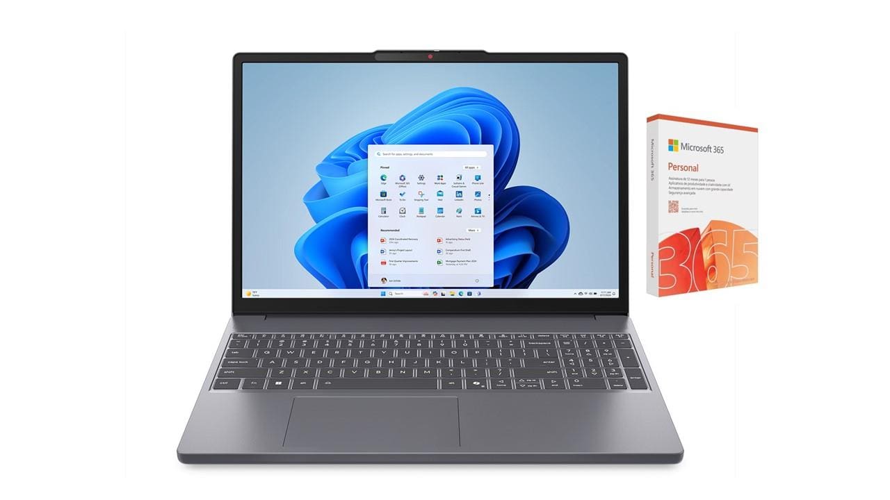 Notebook 15.3” Lenovo Slim 3i Windows 11 Intel Core i7-13620H 8GB RAM 512GB SSD Cinza+ Microsoft 365 Personal