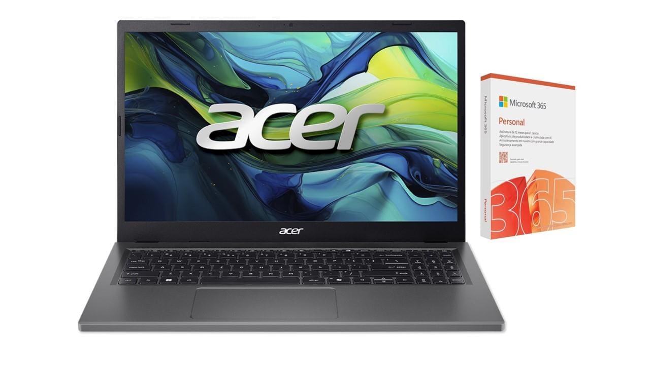 Notebook 15,6” Acer Aspire Go AG15-71P-5939 Windows 11 Intel Core i5-13420H 8GB RAM 256SSD Cinza Aço + Microsoft 365 Personal