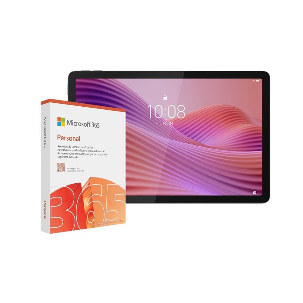 Tablet Lenovo Tab Full HD 10.1” Android 14 ZAEH0151BR Octa-Core MediaTek Helio G85 Wi-Fi 64GB 8MP Cinza + Microsoft 365 Personal
