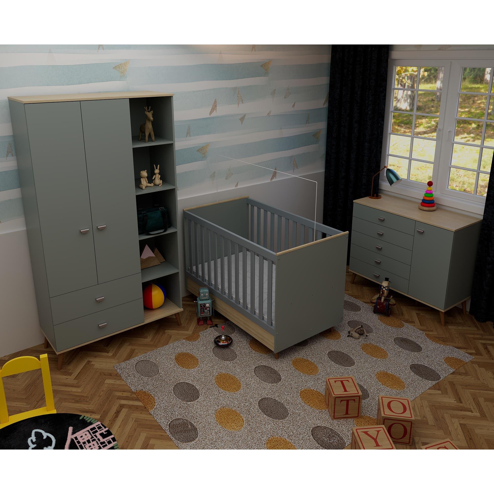 Quarto Infantil Completo Bartira Ternura Guarda-Roupa 2 Portas, Cômoda e Berço Cama