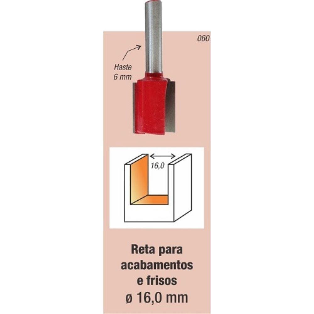 Fresa Tupia Paralela 16mm Haste 6mm