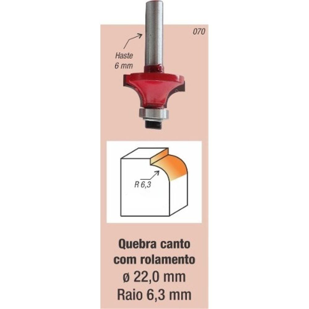 Fresa Tupia Canto Arredondado Rolamentada raio 6,3mm Haste 6mm