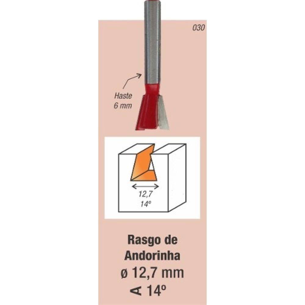 Fresa Tupia Encaixe ( Rabo De Andorinha ) 12,7mm Haste 6mm