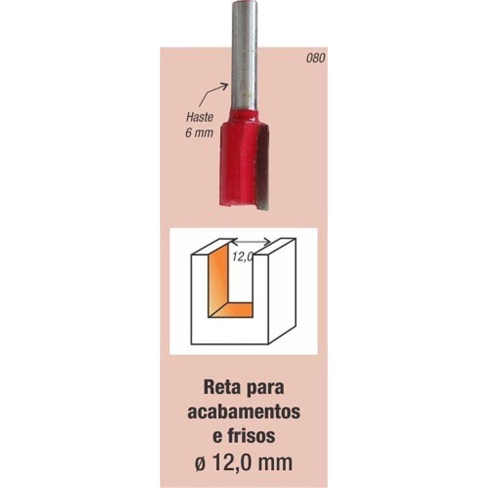 Fresa Tupia Paralela 12mm Haste 6mm