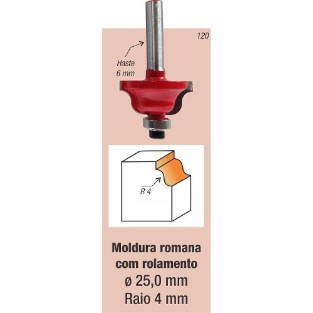 Fresa Tupia Moldura Romana Rolamentada Haste 6mm