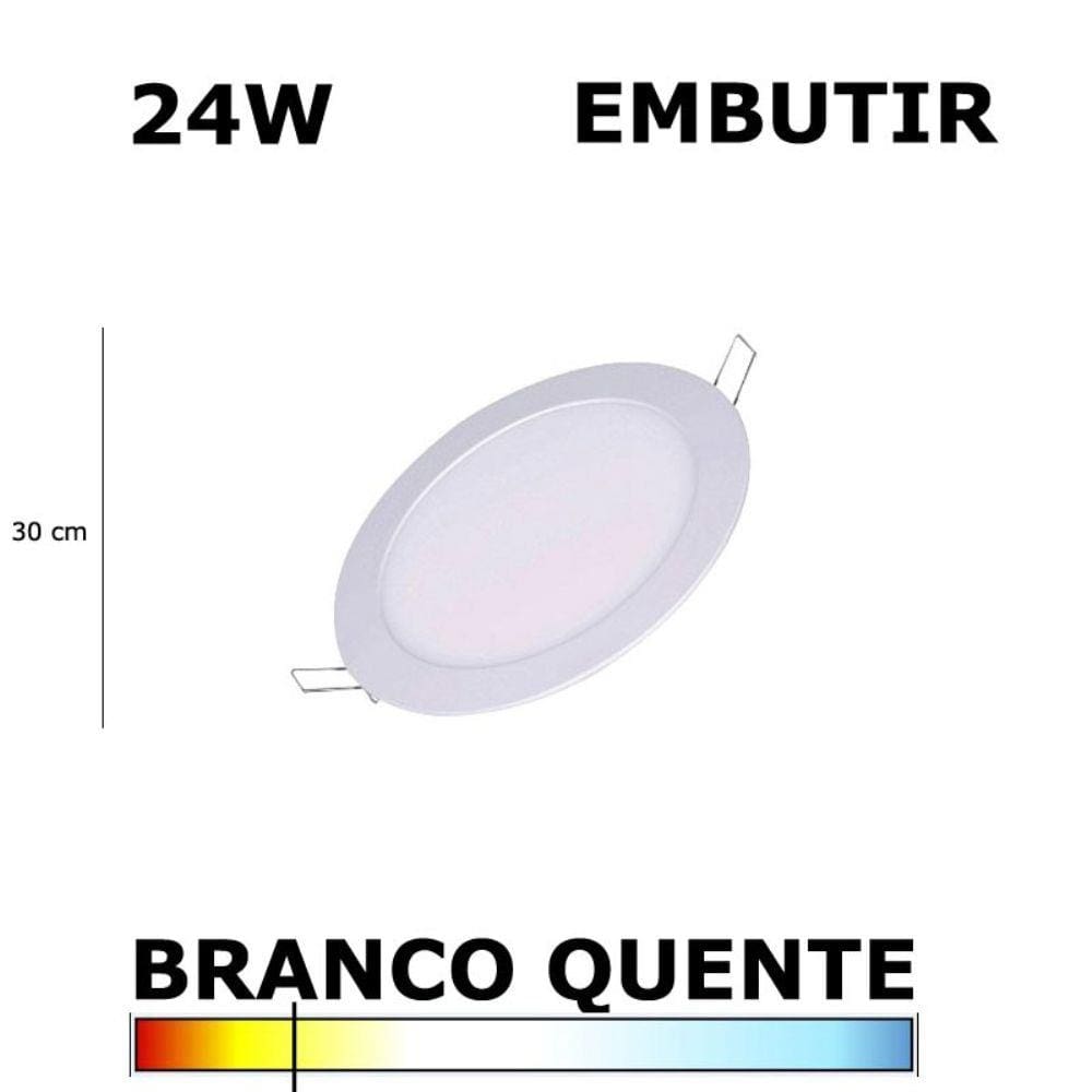 Painel Plafon Led 24W 30Cm Embutir Redondo 3000K