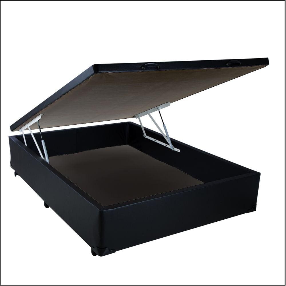 Base Box Baú Casal Sonnoforte Corino Preto com Pistão - 138 x 188