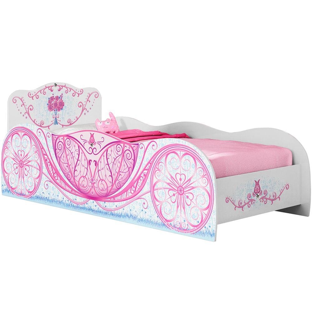 Cama Infantil Móveis Estrela Carruagem – Branco / Rosa
