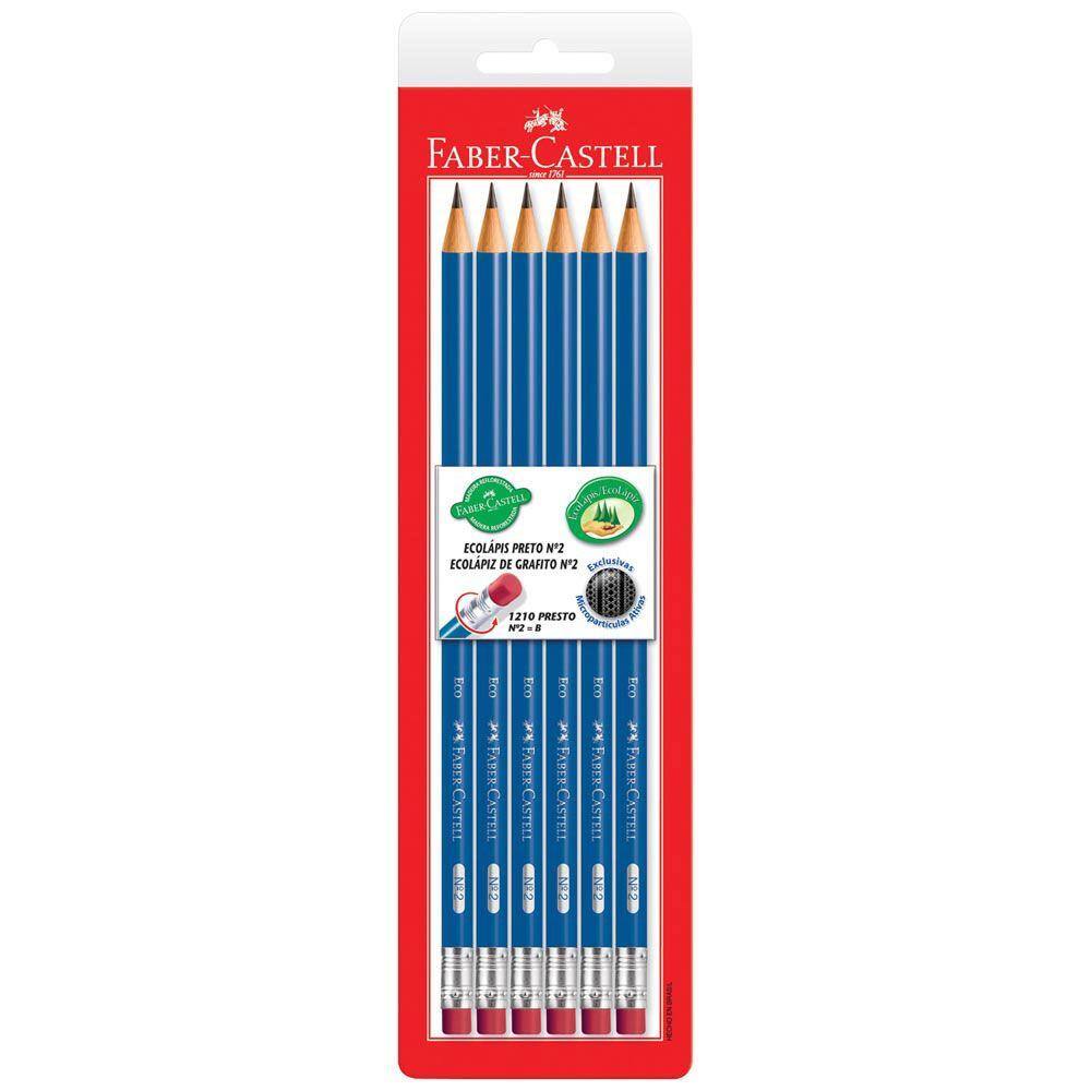 Ecolápis Grafite Presto nº 2 Azul Redondo com Borracha Blister com 6 Faber-Castell