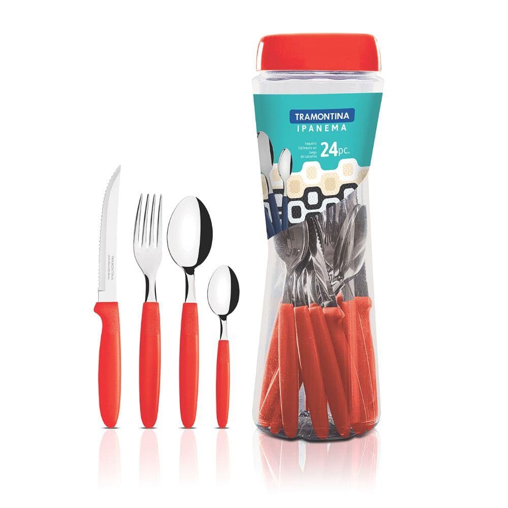 Conjunto Talheres Ipanema Inox 24 peças Vermelho - Tramontina