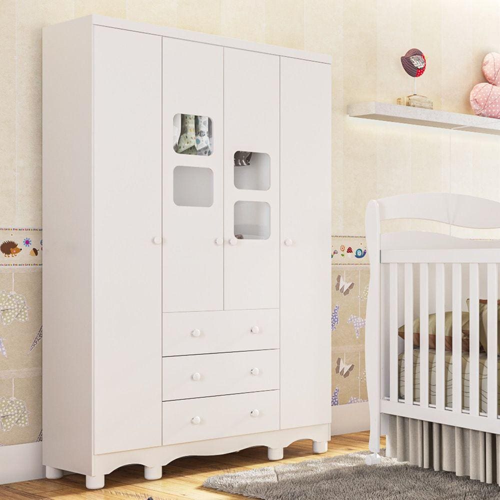 Guarda-Roupa Infantil 4 Portas Uli Móveis Peroba Branco
