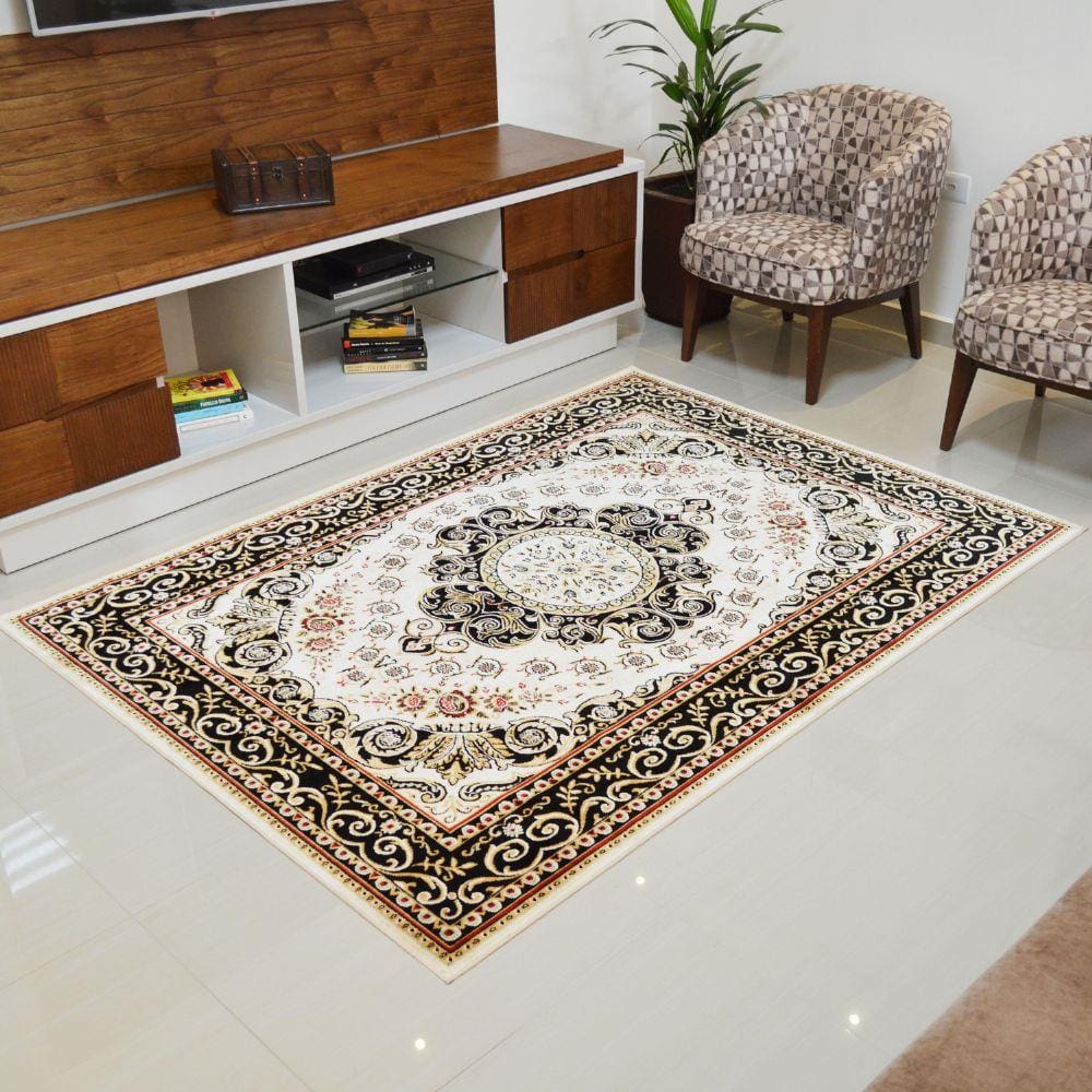 Tapete Veludo Rayza Marbella Elite Imperial Persa Kerman 48cm x 90cm Creme