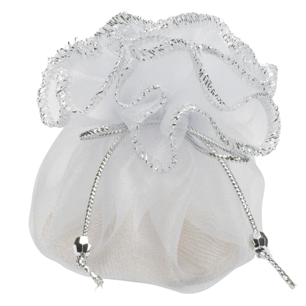 Saquinho Mochilinha Organza Branco com Prata