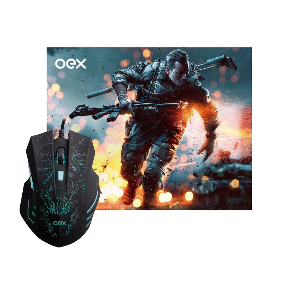 Mouse Pad + Mouse Gamer 2400DPI OEX Combo Stage MC101