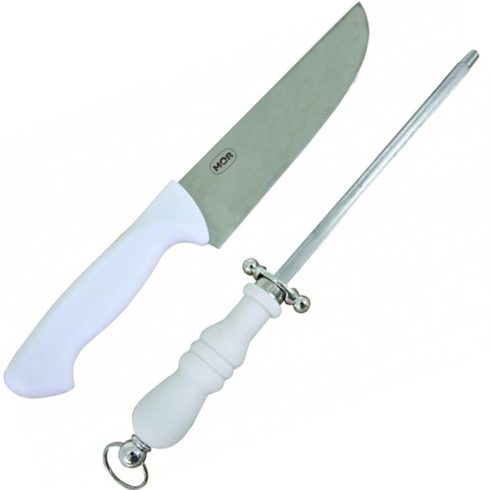 Kit Assador Faca e Chaira Mor Aço Inox