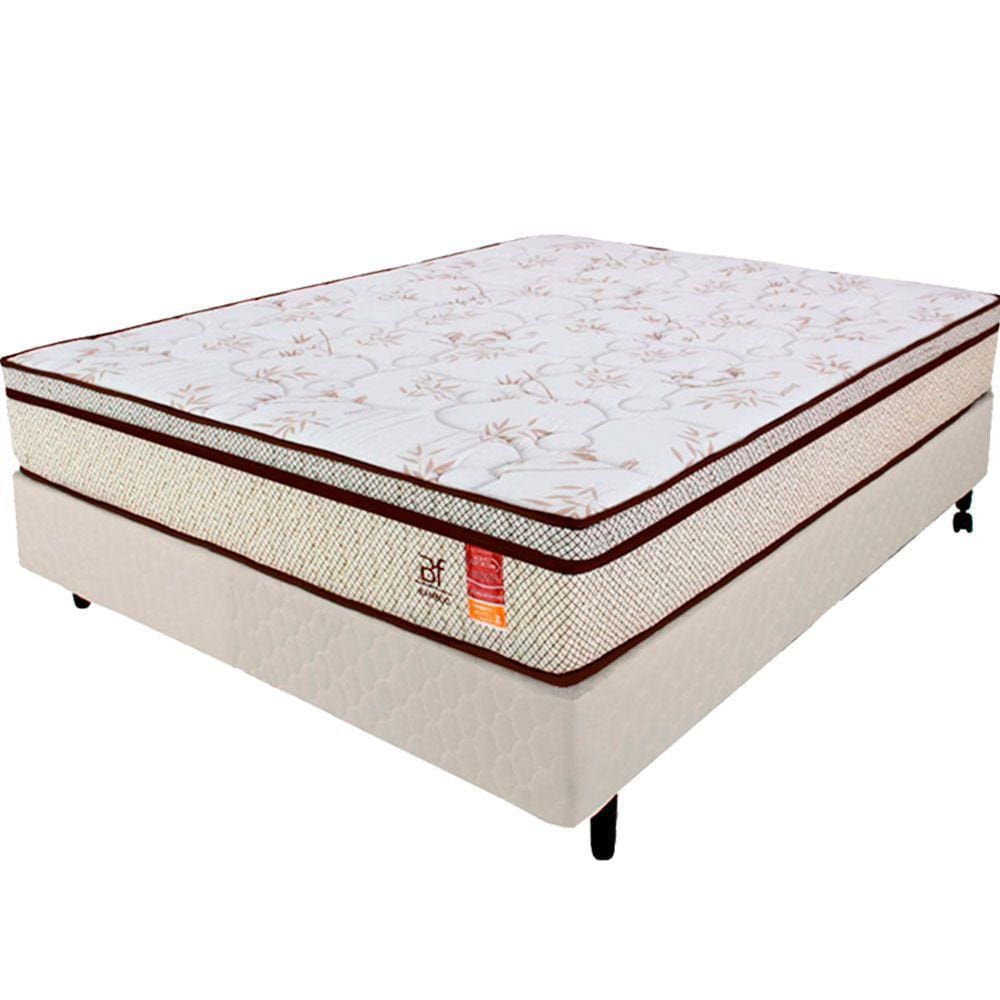 Cama Box Casal Colchão Molas Ensacadas + Box Microfibra Bege BF Colchões 138x188x57cm