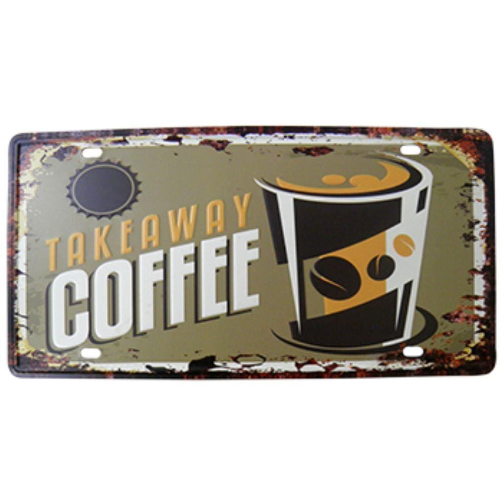 Placa Decorativa de Metal Alto-Relevo Vintage Retro Takeaway Coffee