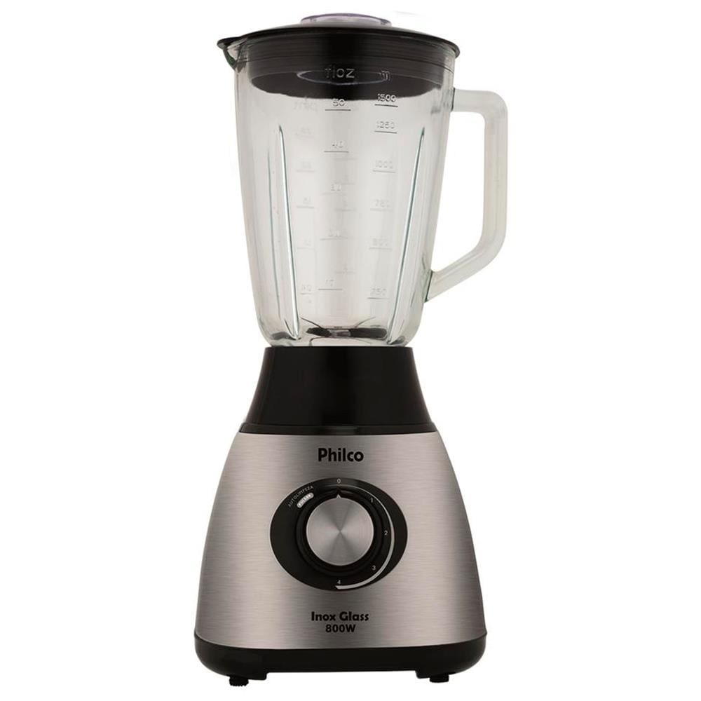 Liquidificador Philco Inox Glass Preto/Inox com Copo de Vidro 800W e 4 Velocidades - 220v