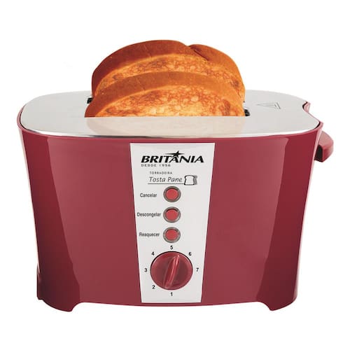 imagem-Torradeira Tosta Pane Britânia com 7 Opções de Tostagem - Vermelha - 110v