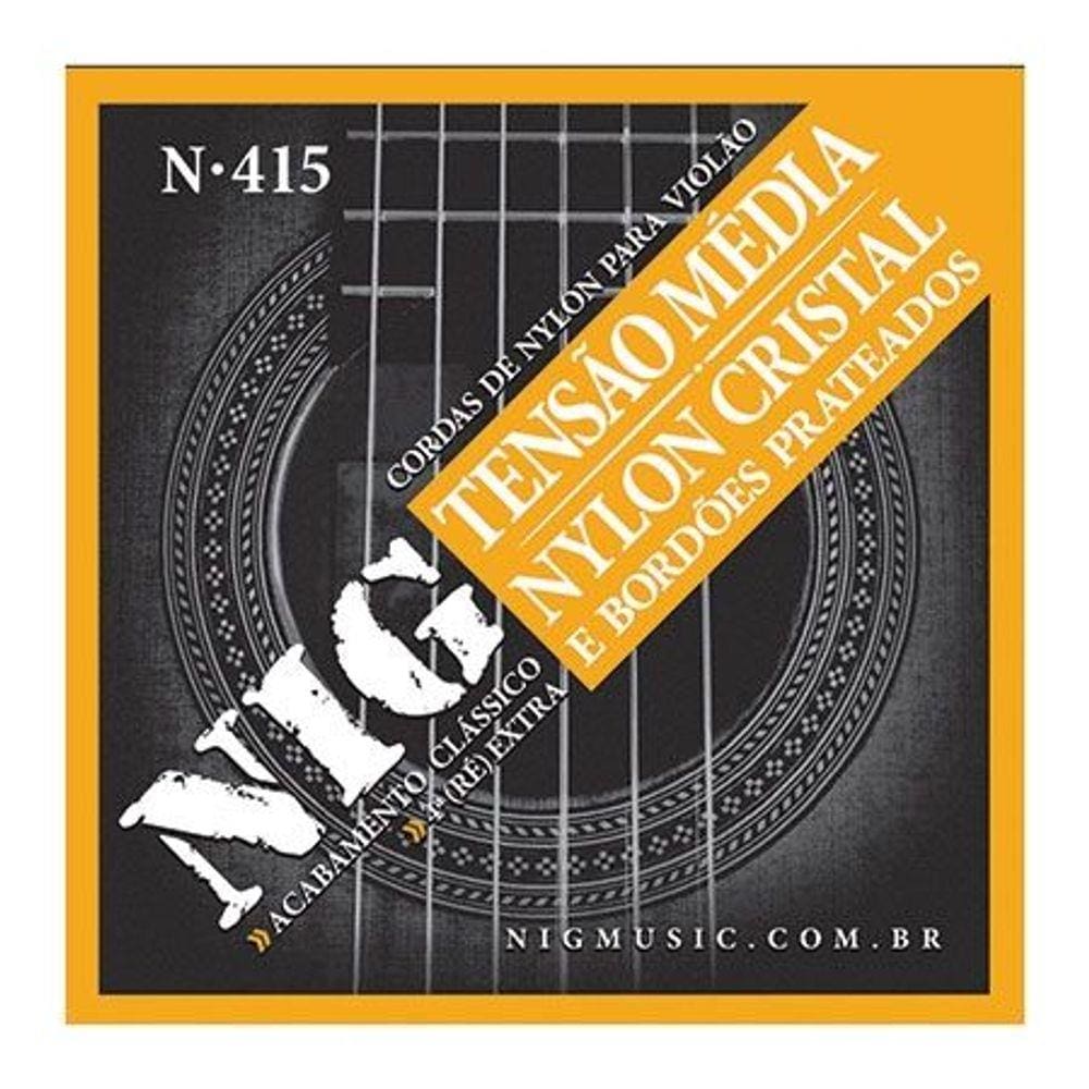 Encordoamento De Nylon Cristal Para Violão - Bordões Prateado - Tensão Média N-415