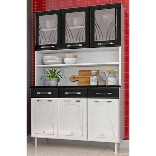 Kit Cozinha 3 Portas Vidro 3 Gavetas Telasul Star Menor preço em Kit Cozinha 3 Portas Vidro 3 Gavetas Telasul Star