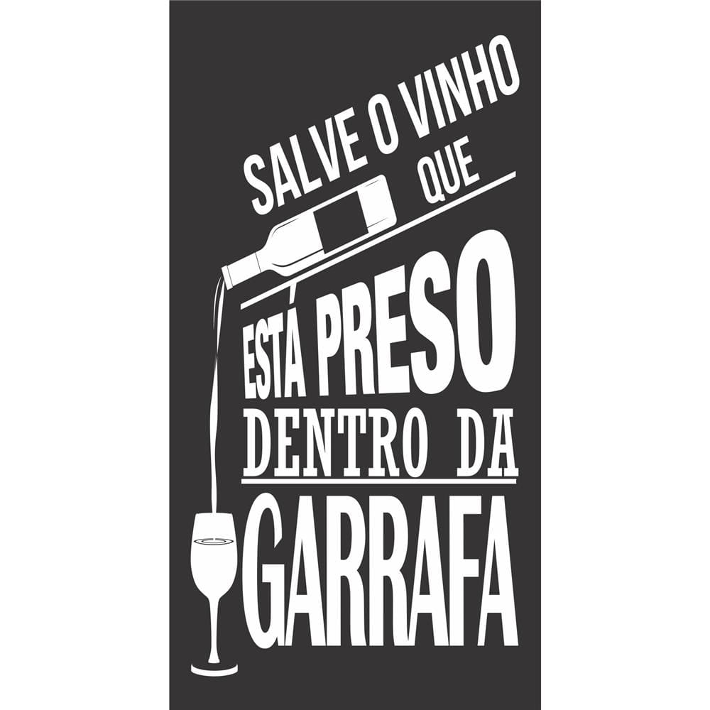 Placa Decorativa Kapos Salve o Vinho em MDF e Papel 50 x 25 cm - Cinza/Preta