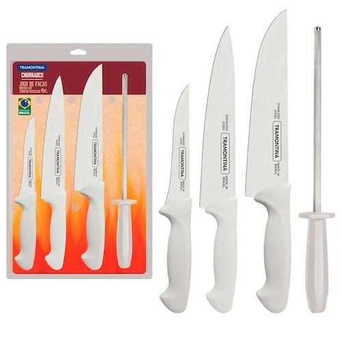 imagem-Conjunto de Facas para Churrasco Tramontina 24699825 em Aço Inox com Chaira - 4 Peças