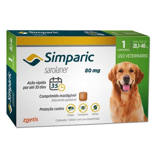 Simparic Anti Pulgas e Carrapatos Cães 20,1 A 40 Kg - 80 mg 01 Comprimido - Zoetis é boa?