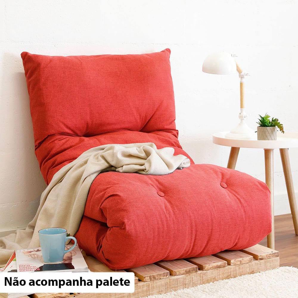 Futon Colchonete Dobrável Solteiro Vermelho