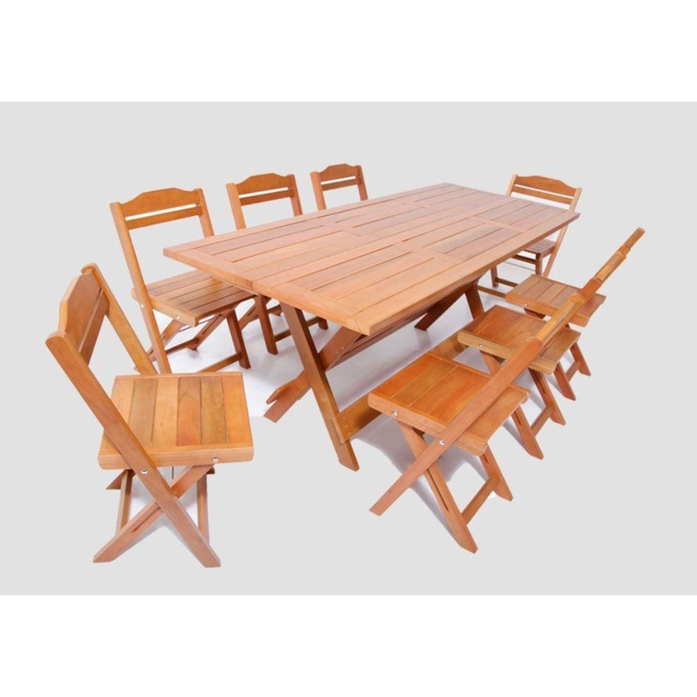 Conjunto Mesa Rústica Churrasco (320cm x 90cm) com 10 Cadeiras Coloniais  Rústicas de Madeira Maciça de Angelim - Pés Formato Taça - Acabamento  Verniz