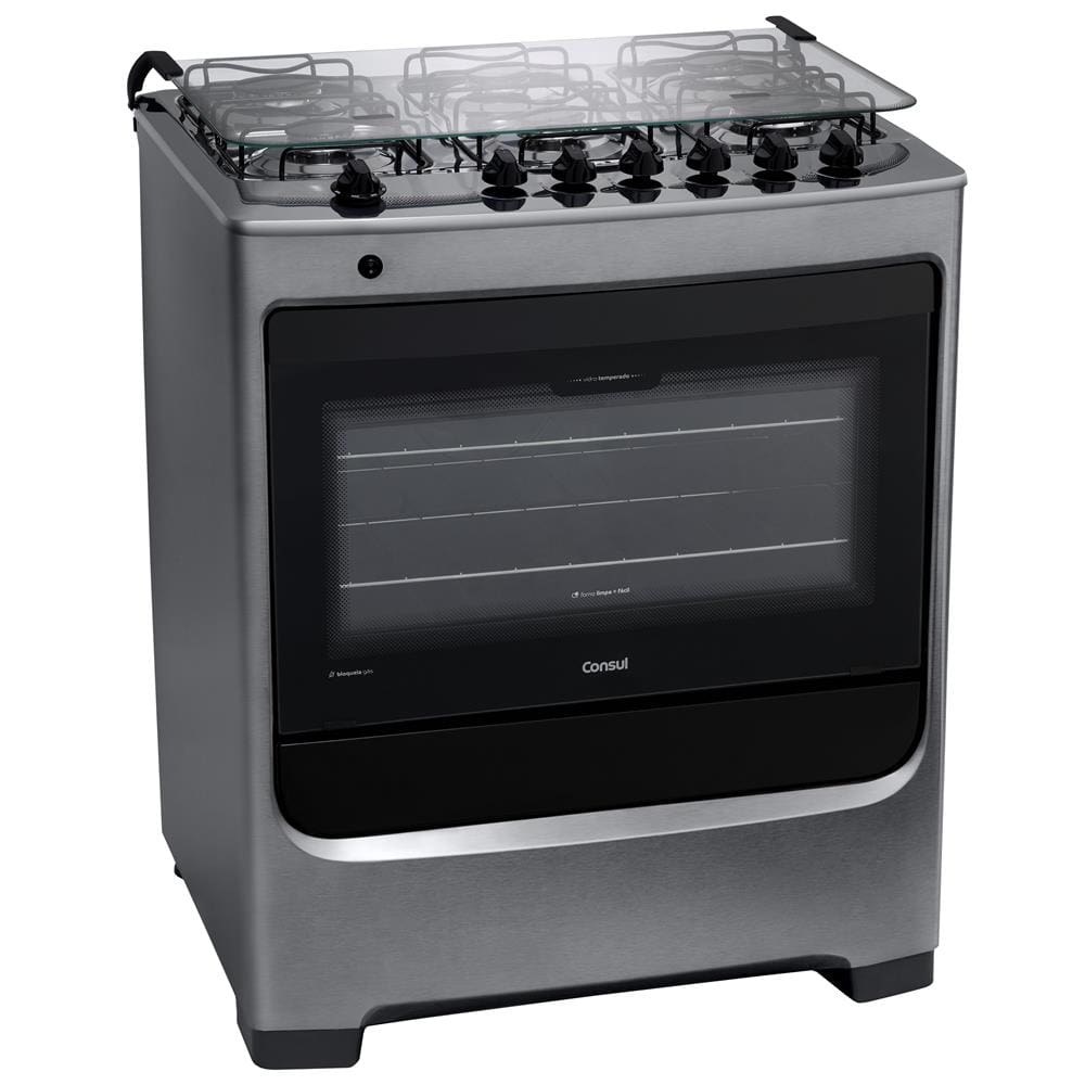 Fogão Consul 6 Bocas CFS6NAR com Mesa de Inox, Acendimento Automático e Tecnologia Cleartec Bivolt - Inox