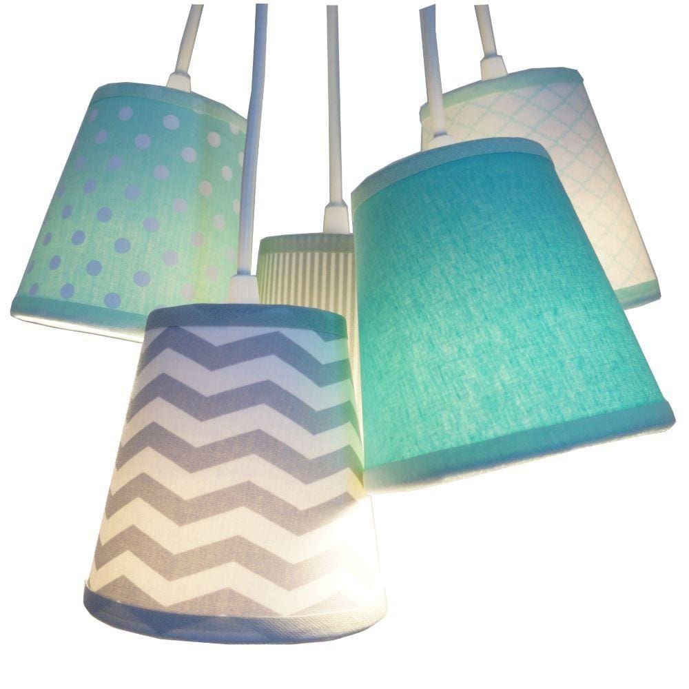 Lustre Pendente Crie Casa Chevron Cinza e Verde Agua