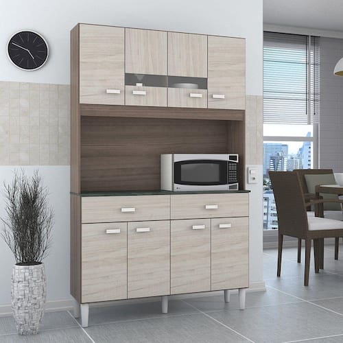 Kit Cozinha Compacta 8 Portas 2 Gavetas Manu Branco / Preto - Poquema - Bege Médio é boa?