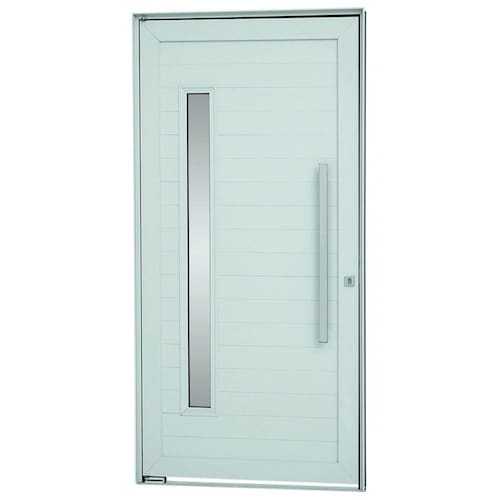 Porta de Alumínio Pivotante Lambris Horizontais com Puxador Fechadura Rolete e Vidro Alumifort Sasazaki 2,16mx1,00mx8cm Branco Esquerda Menor preço em Porta de Alumínio Pivotante Lambris Horizontais com Puxador Fechadura Rolete e Vidro Alumifort Sasazaki 2,16mx1,00mx8cm Branco Esquerda