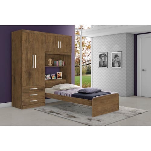 Guarda Roupa com Cama Solteiro Cancun Jequitiba/Avela - J&A Moveis Menor preço em Guarda Roupa com Cama Solteiro Cancun Jequitiba/Avela - J&A Moveis
