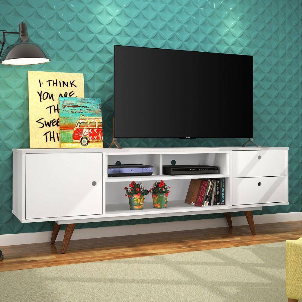 Rack para TV até 47 Polegadas 1 Porta 2 Gavetas Retrô 80 Olivar Rustik